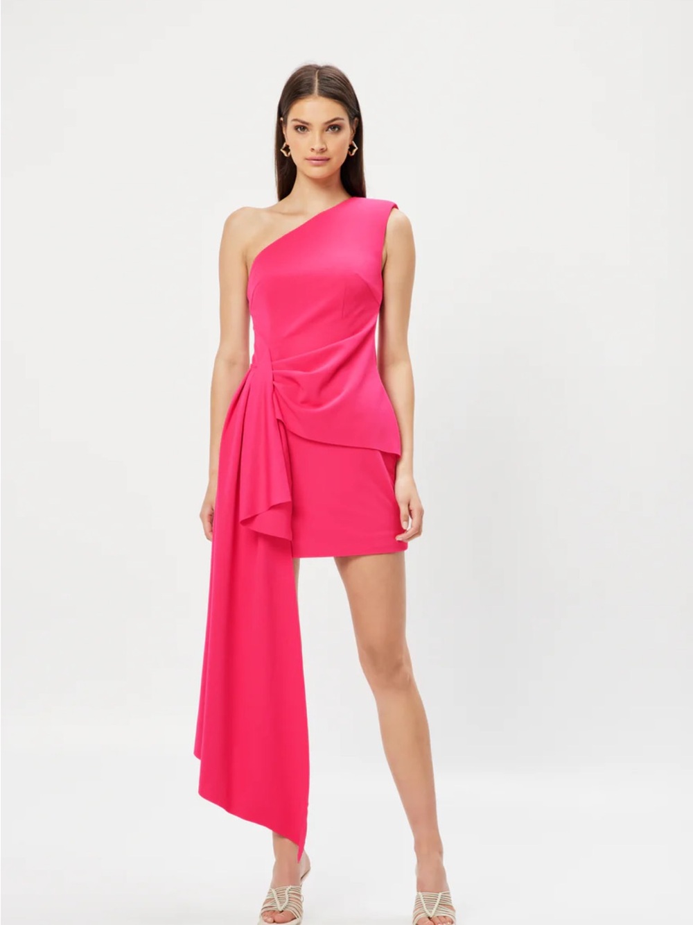 Elliatt Caicos Fucshia One-Shoulder Draped Mini Dress